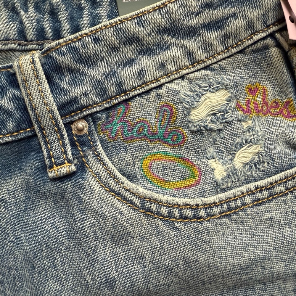 One of a Kind Jean Shorts w/ Hand-painted designs by artist - Picture 7 of 9